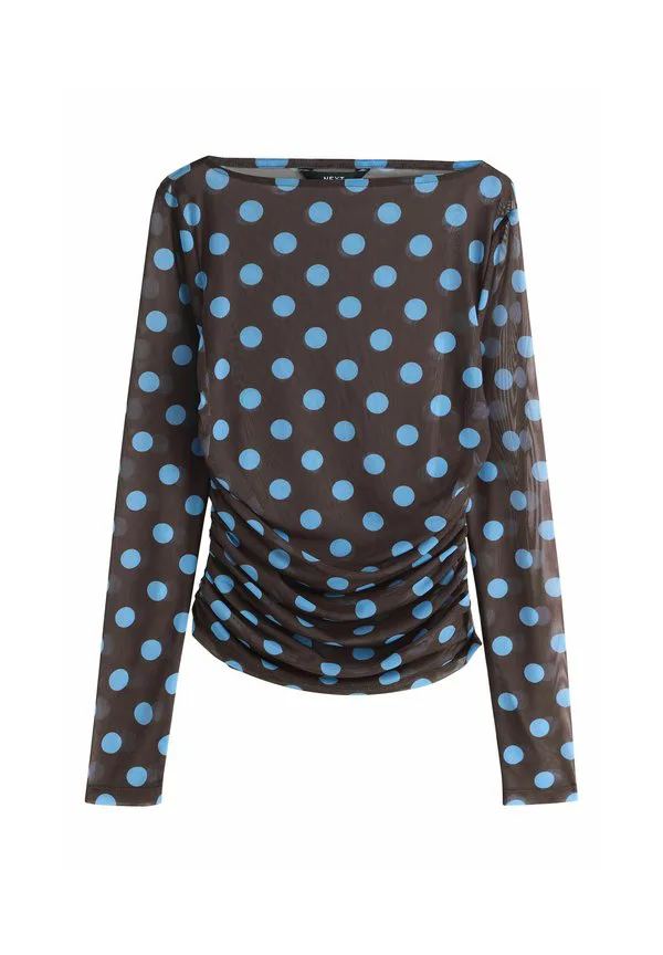 Блузка с длинными рукавами и присборенными боками Next, Chocolate Brown Blue Polka Dot