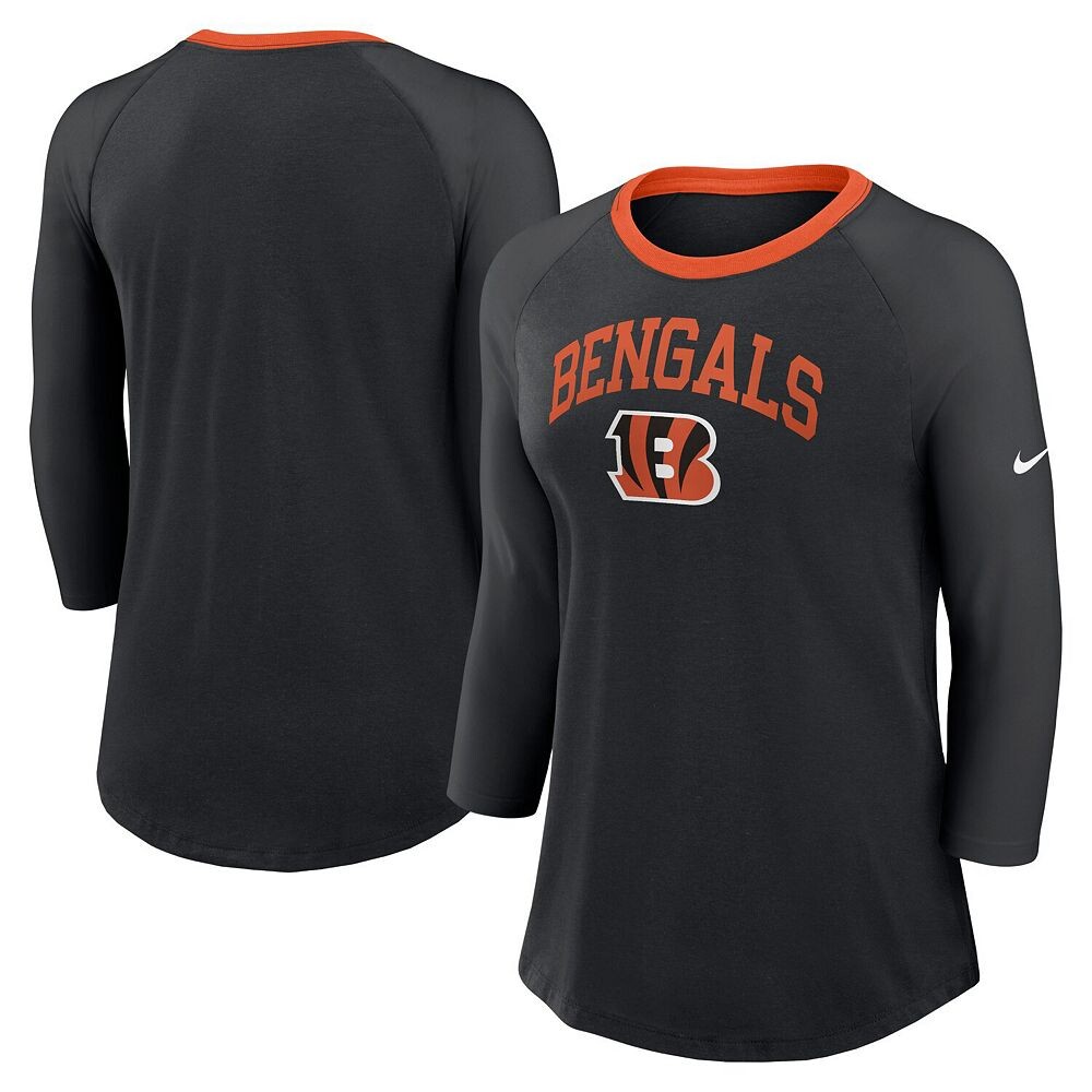 Женская черная футболка Nike Cincinnati Bengals реглан с рукавом 3/4, цвет Bng Black — фото 2