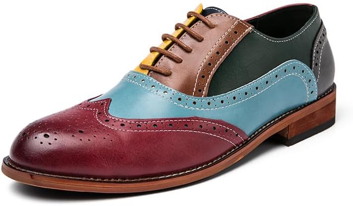 Мужские оксфорды HuitJours многокрасочные броги Wing Tip с шнуровкой, пэчворк, двухцветные, с перфорацией и круглым носком, A-multicolor — фото 2