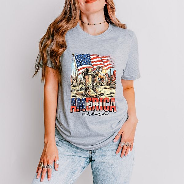 

Футболка с принтом America vibes cowboy boots Simply Sage Market, Heather Grey