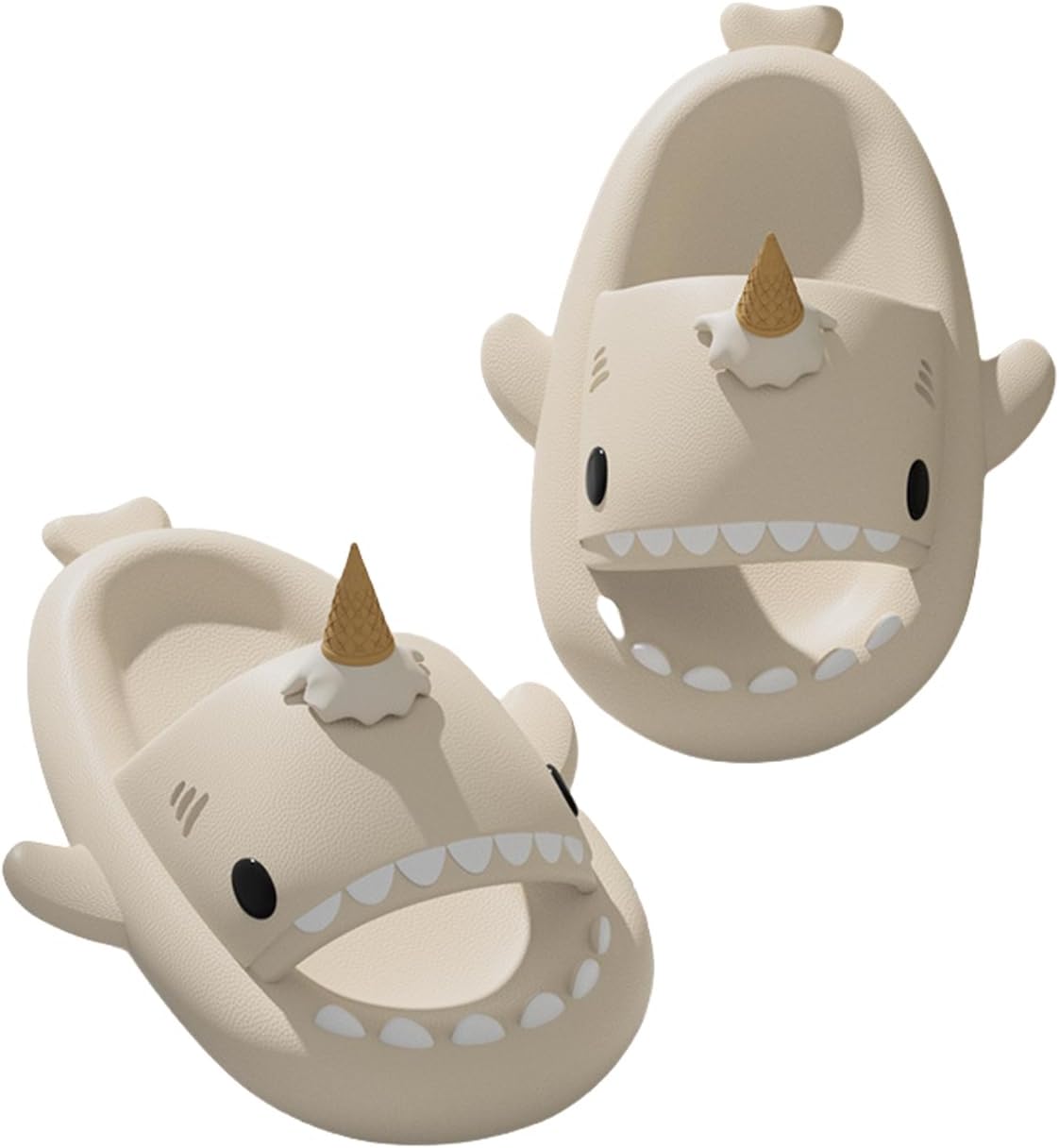 

Шлепанцы с мороженым и акулой, противоскользящие домашние тапочки и пляжная обувь, милые мультяшные шлепанцы с облачной акулой для женщин и мужчин Generic, бежевый