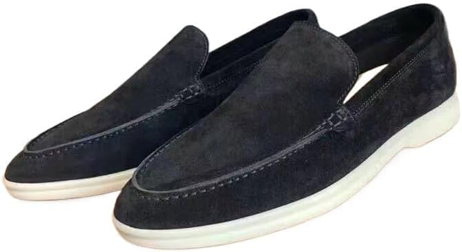 

Мужские замшевые лоферы-мокасины без шнурков для лета, легкие и дышащие, плоские повседневные туфли, прогулок и оксфорды Eimeinuosy, черный