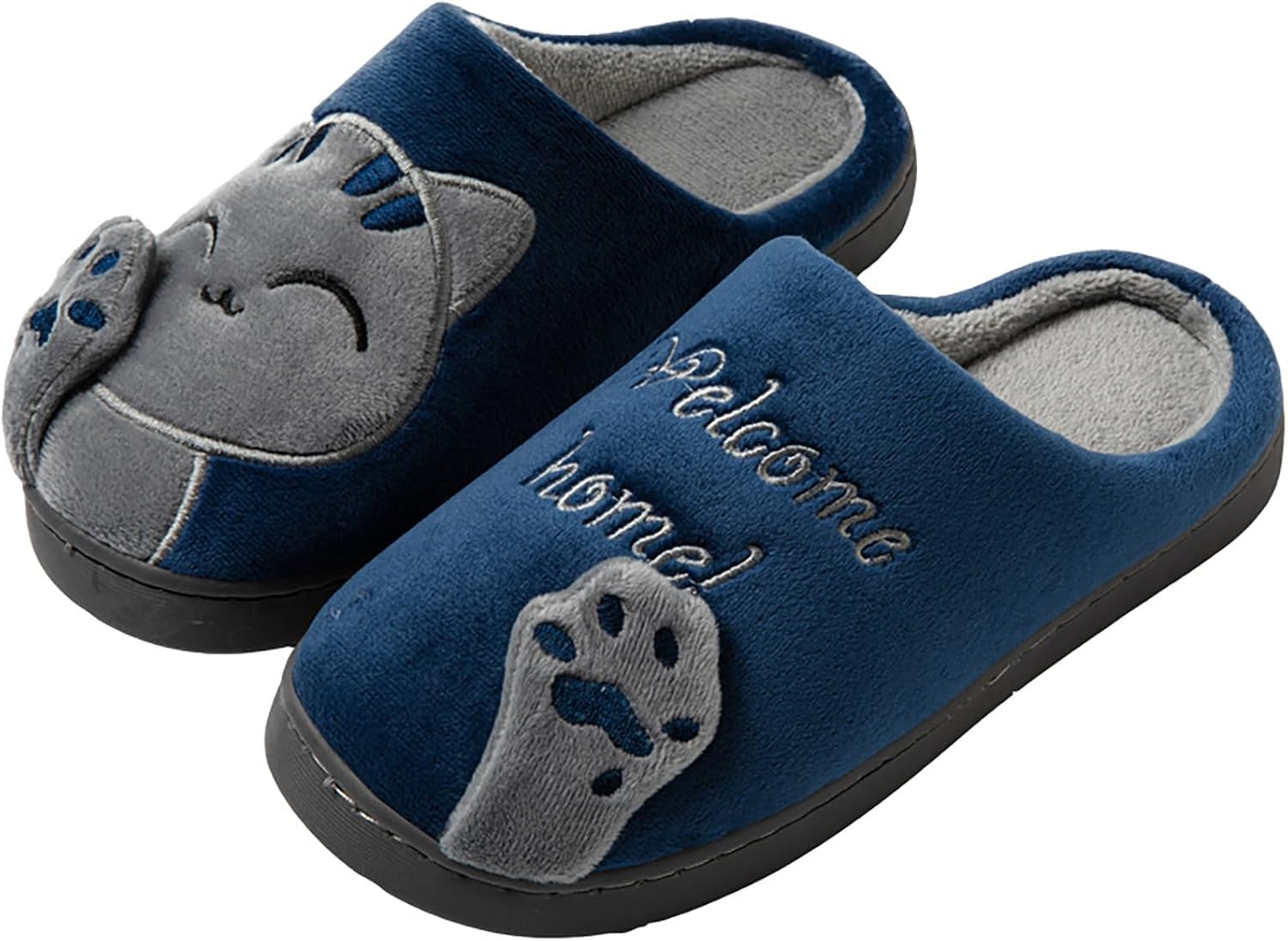 

Милые домашние тапочки для женщин и мужчин с изображением животных, удобные мягкие тапочки с эффектом памяти, плюшевые домашние обувь для спальни и гостиной Oukisam, темно-синий