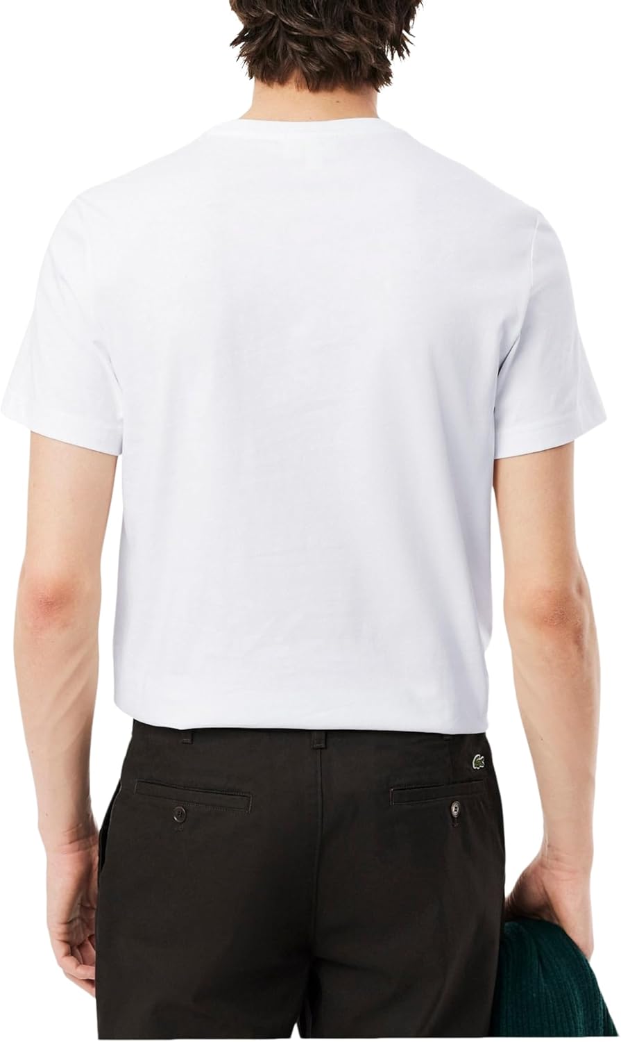 Мужская хлопковая футболка Lacoste с V-образным вырезом, White — фото 3