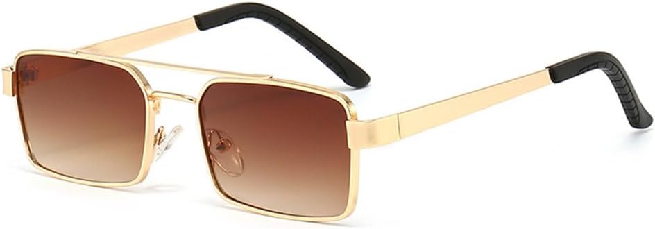 

Солнцезащитные очки в стиле ретро с двойной перемычкой для женщин, модные очки с металлическим градиентом, винтажные солнцезащитные очки с полой оправой для мужчин MTZJH, Brown