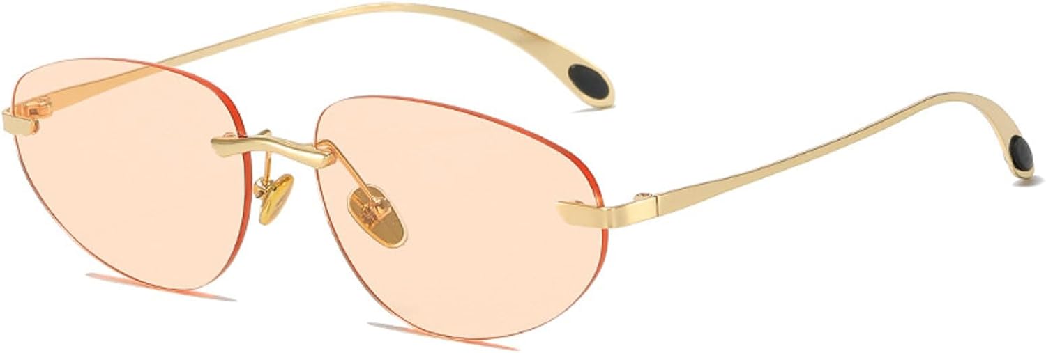 

Женские солнцезащитные очки Y2K, роскошные безободковые солнцезащитные очки в футуристическом корейском стиле, овальная оправа «кошачий глаз», защита от УФ-излучения UV400, размер N45 mincl, Orange