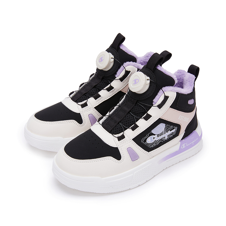 Champion Kids Детские кроссовки для скейтбординга с высоким верхом, нескользящие, износостойкие, быстросохнущие, черно-фиолетовые — фото 2