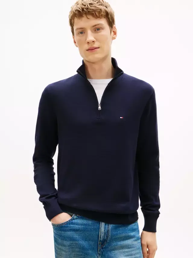 Хлопковая толстовка на молнии, темно-синяя Tommy Hilfiger