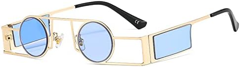 

2027 Панк Мужские круглые солнцезащитные очки Винтаж для женщин Ретро круглые солнцезащитные очки для женщин Уникальные металлические очки в стиле стимпанк UV400 MTZJH, C3gold-blue