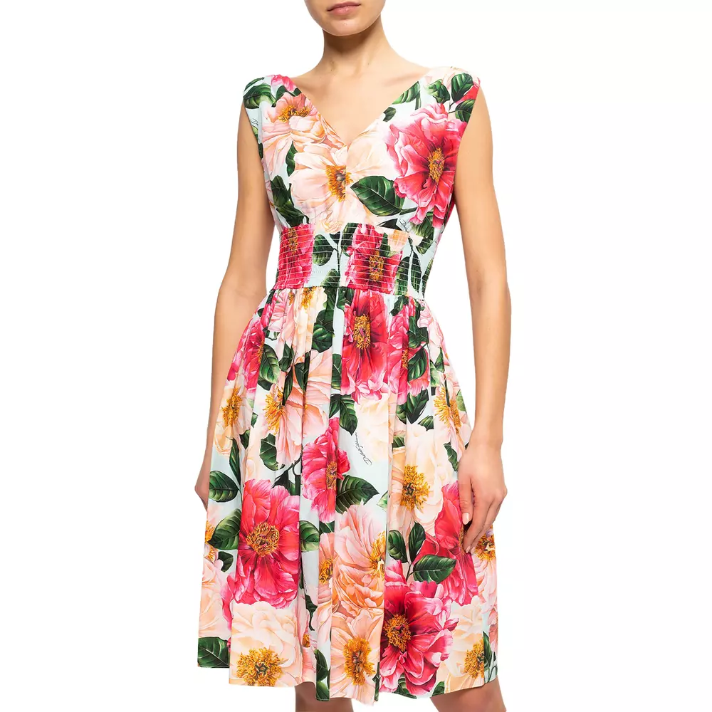 

Элегантное хлопковое платье с цветочным узором и V-образным вырезом Dolce & Gabbana, мультиколор