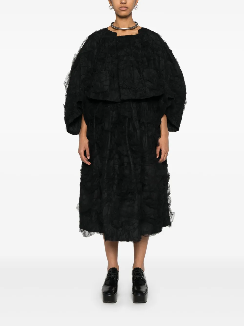 Укороченный жакет со вставками из тюля Comme Des Garcons, черный — фото 2