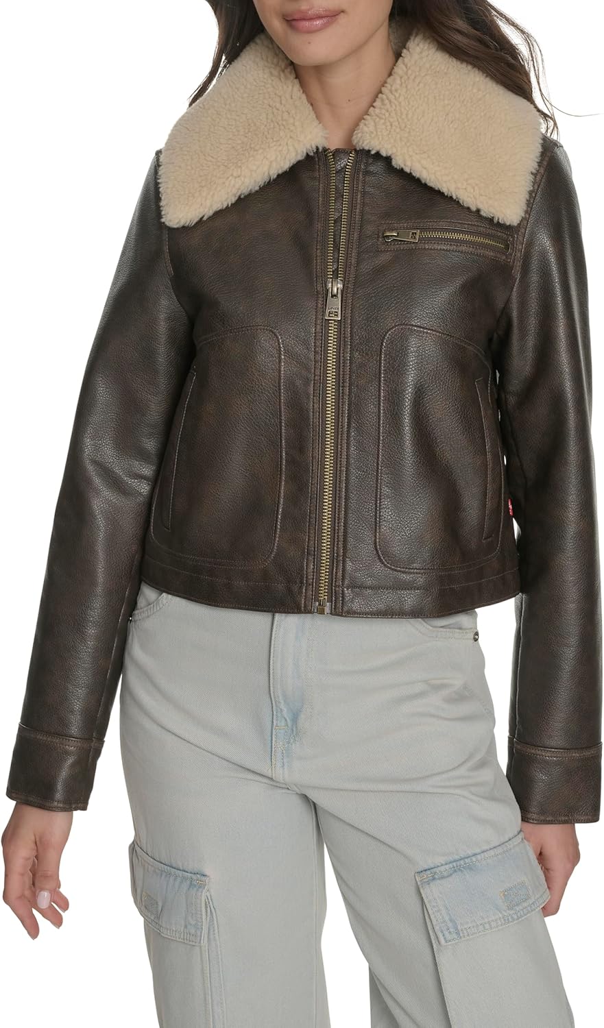 

Levi's Женская куртка-авиатор из искусственной кожи, Brown