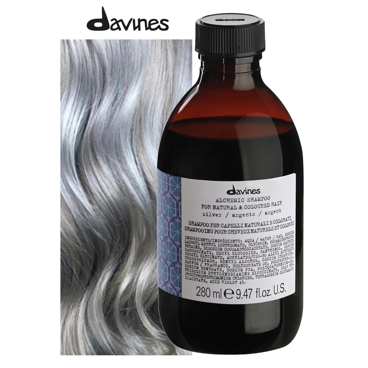 Шампунь Davines Alchemic для натуральных и окрашенных волос, усилитель цвета с чистыми пигментами для 6 оттенков, Silver — фото 2