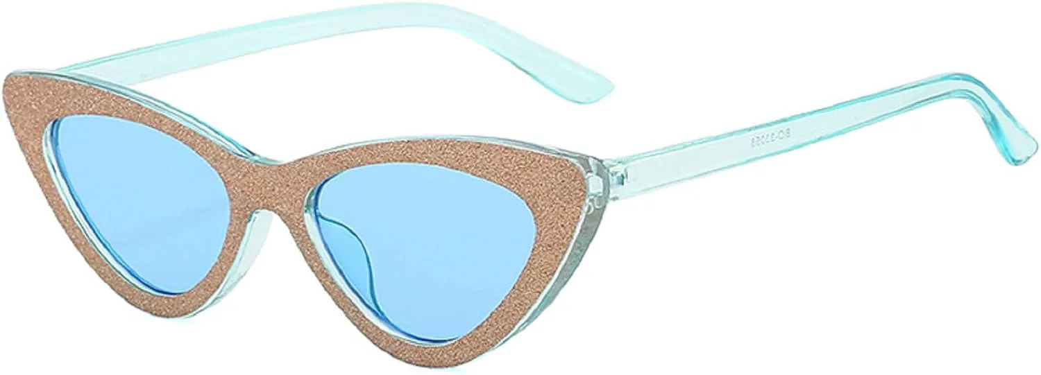 

Женские солнцезащитные очки «кошачий глаз» с блестками, 2024 год, роскошный дизайн, винтажная маленькая оправа, солнцезащитные очки для женщин mincl, Blue