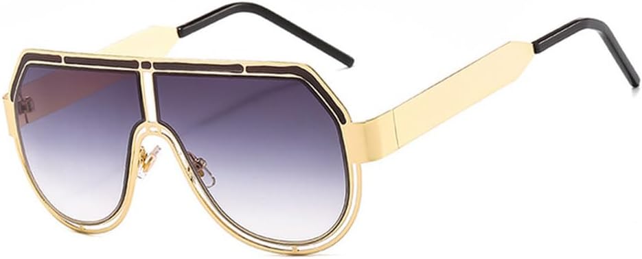 

Солнцезащитные очки большого размера с плоской верхней частью, ретро-форма «щит», классические солнцезащитные очки для мужчин и женщин, большие очки с защитой от УФ-излучения UV400 HHZZYVY, C3 Gold-grey