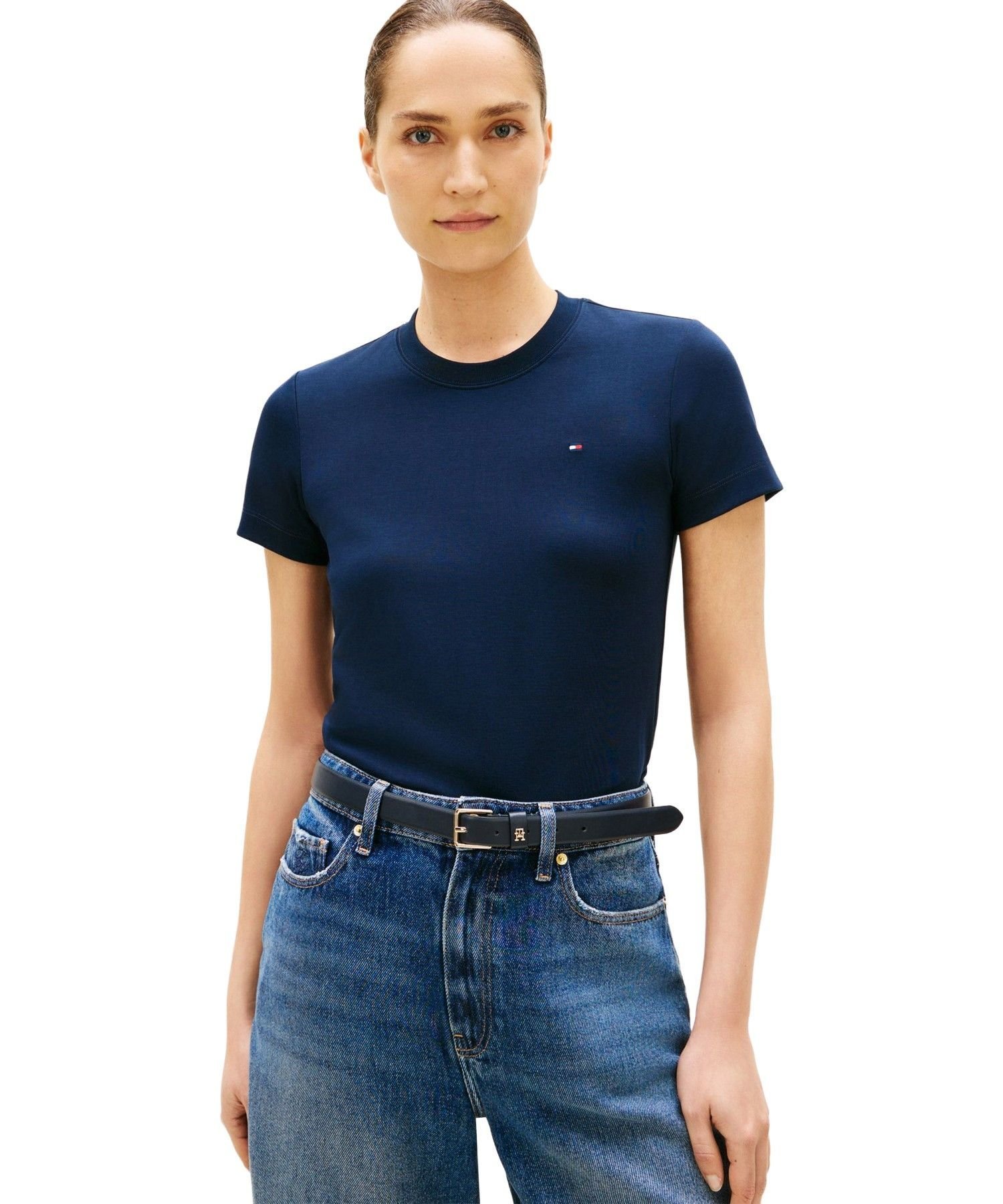 Футболка с коротким рукавом и круглым вырезом из трикотажа, модель 26SS TOMMY HILFIGER, Navy C1G