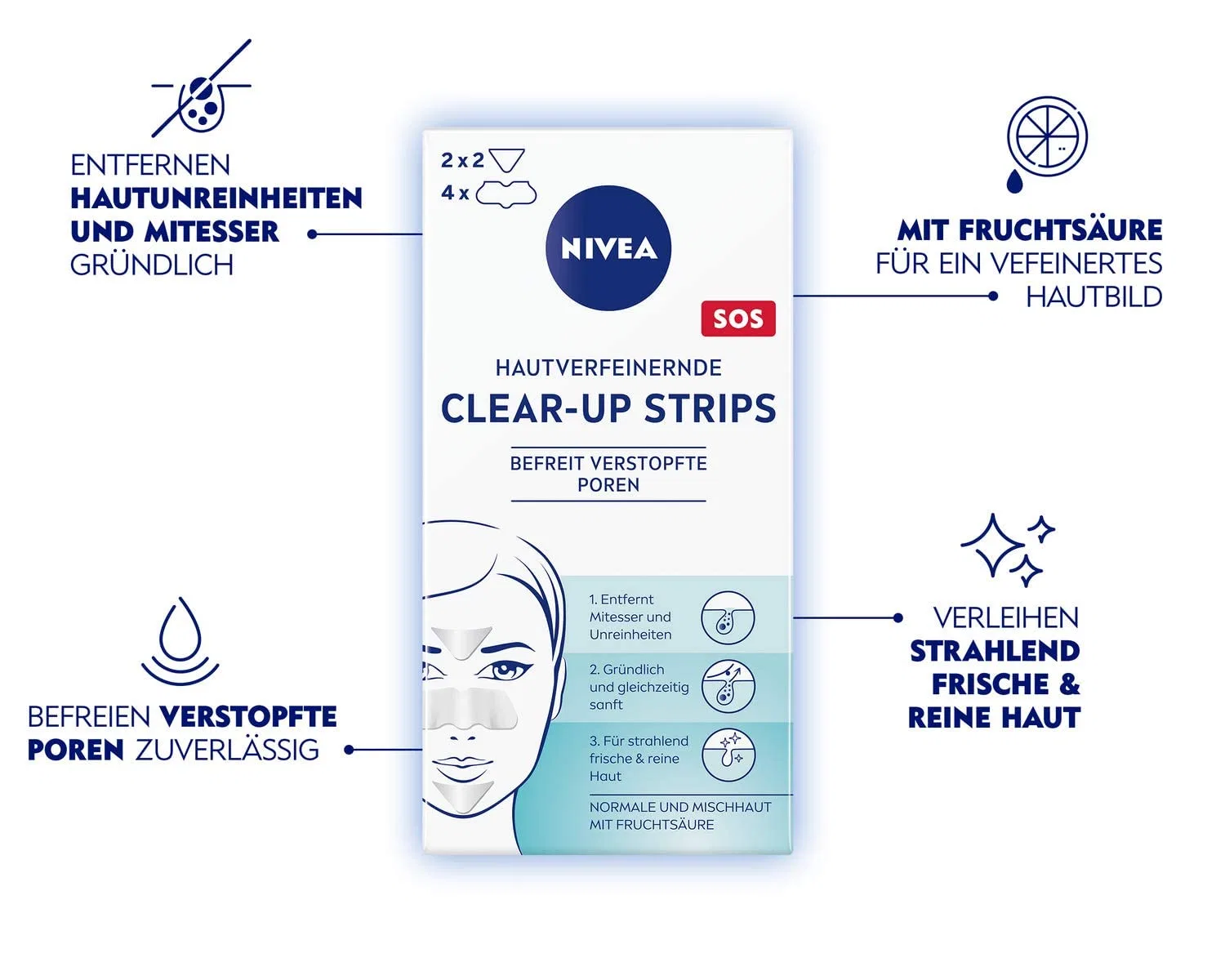 Очищающие полоски для лица NIVEA Visage Clear Up Strips с фруктовой кислотой Nivea — фото 2