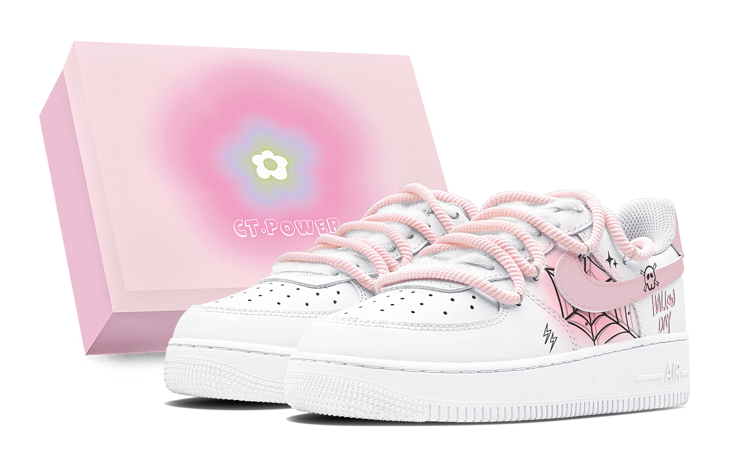 

Nike Air Force 1 Противоскользящие Износостойкие Низкие Детские Скейтбординговые Кроссовки Бело-Розовые Подростковые