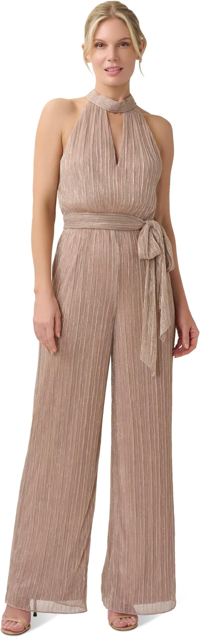 

Комбинезон Adrianna Papell Crinkle Metallic Halter Neck Blouson Jumpsuit, цвет Taupe/Pink