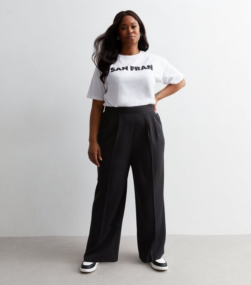 

Черные широкие брюки со складками Curves New Look, черный
