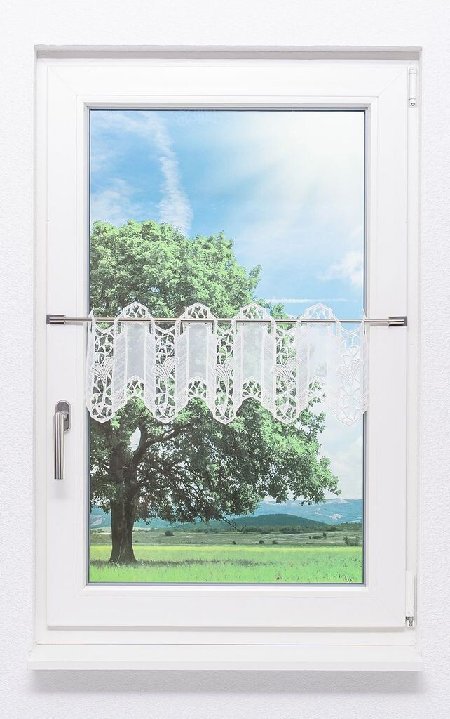 

Панельная штора Plauener Spitze - Листья гинкго #1Ш (ШxВ) 140,9см x 26см натуральный белый/белый