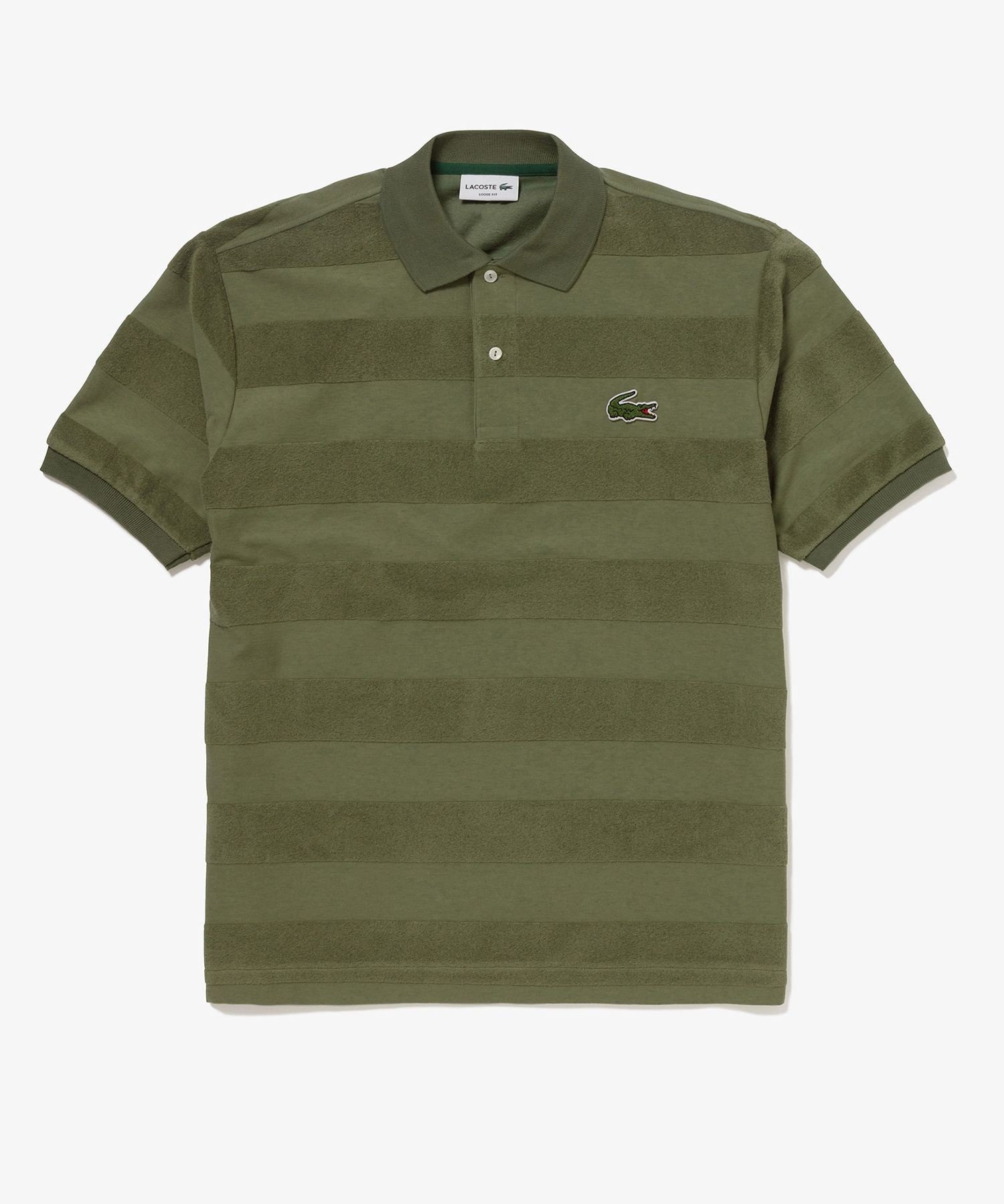Рубашка-поло LACOSTE Полосатая с ворсистой отделкой, Khaki — фото 2