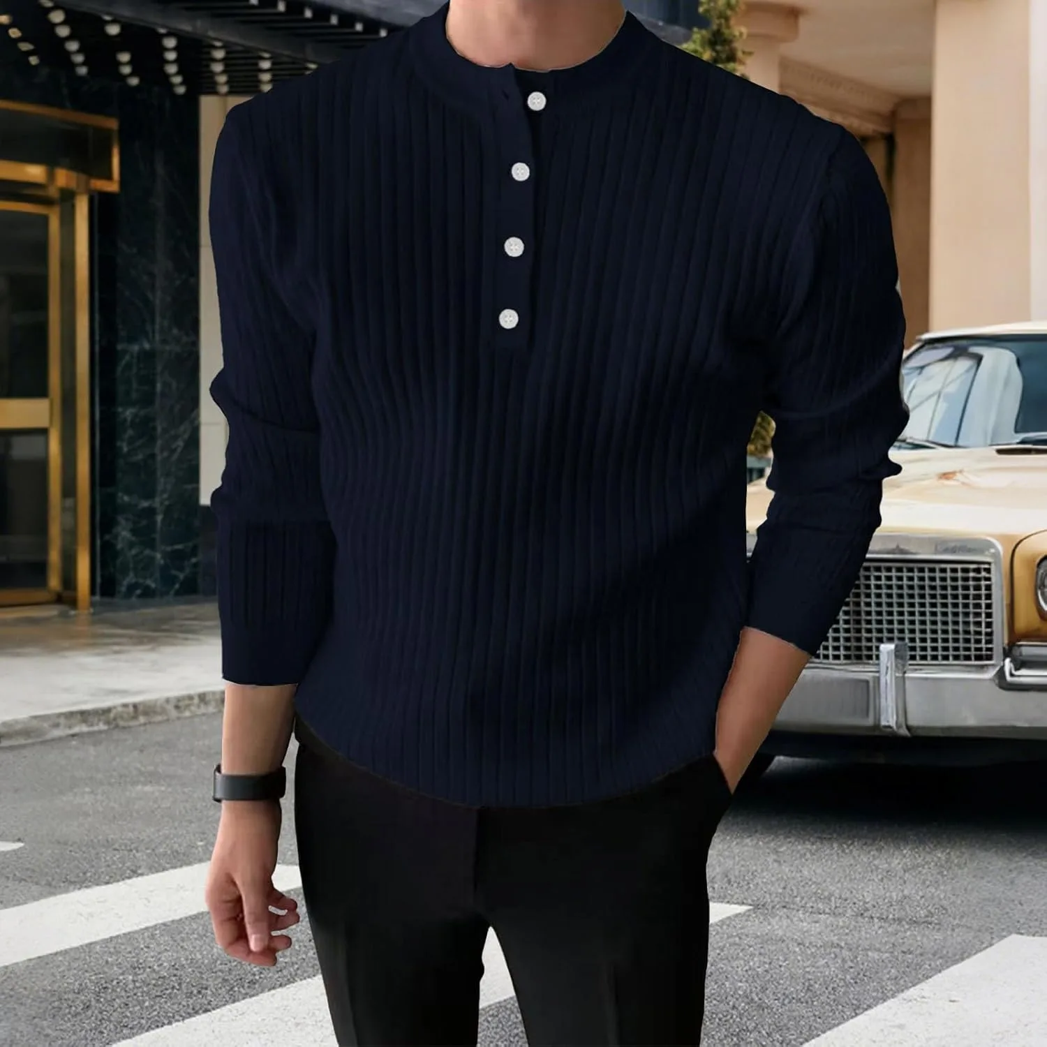 Мужской свитер-кардиган с длинным рукавом, легкий, slim fit — фото 4