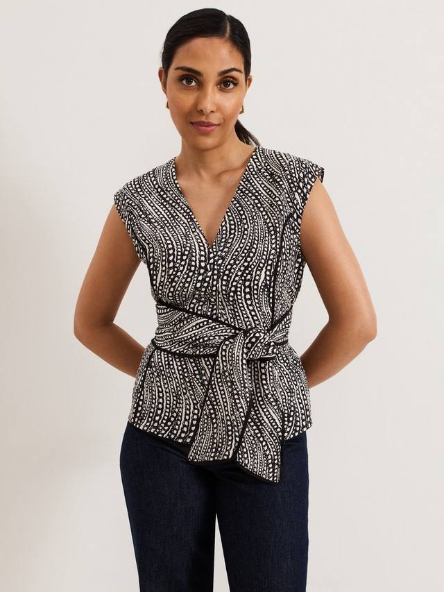 

Топ Petite Mariana с цепоччатым принтом из льняной ткани Phase Eight, Black/Ivory