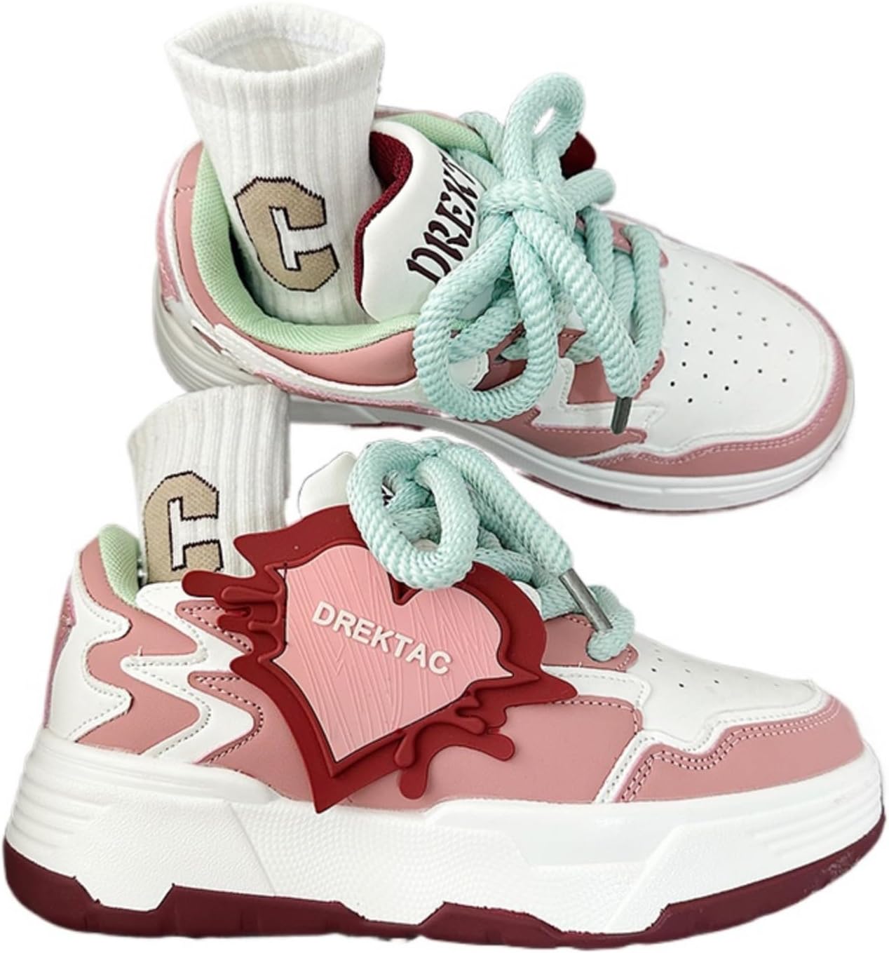 

Кроссовки ZQW для пар с массивной подошвой, унисекс, несочетающиеся, стиль Y2K, модная уличная обувь, шнуровка, повседневные спортивные кроссовки для женщин и мужчин, белый/красный