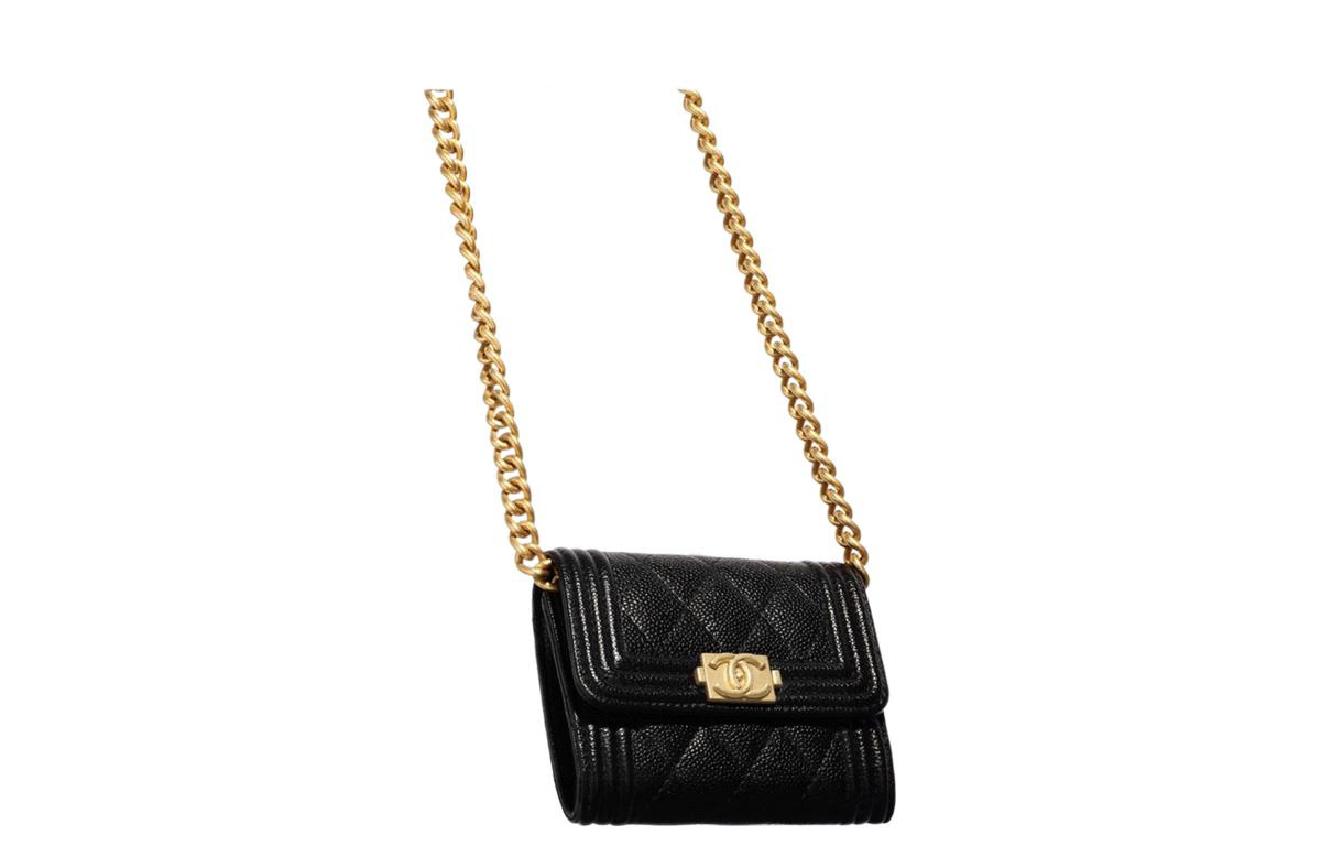 Leboy Grain Embossed Calfskin Кошелек для монет, Сумка через плечо, Кросс-боди CHANEL Женская Черная — фото 2