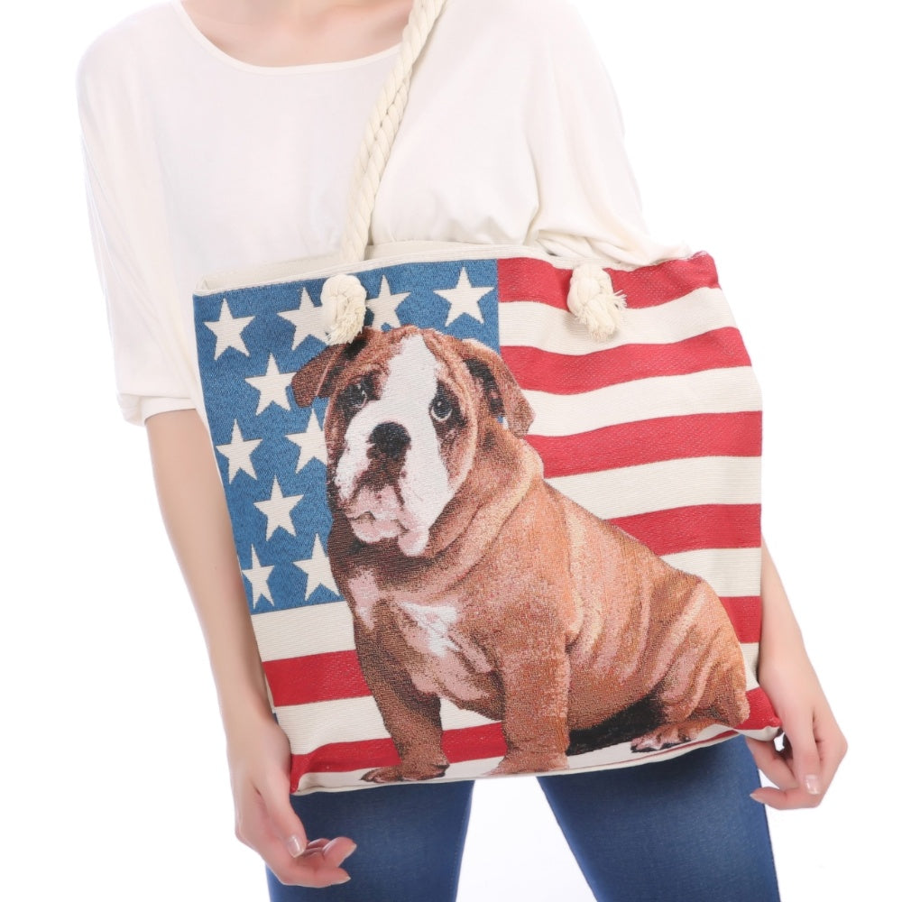 

Американская патриотичная США сумка-шоппер, многоразовая хозяйственная сумка для женщин идеально подходит для 4 июля или повседневного использования от Mia K MKF, Usa Flag Pup