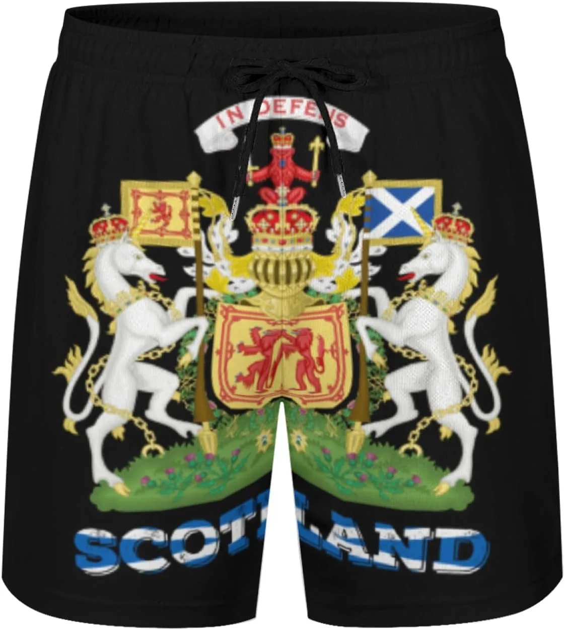 Плавки Royal Arms of Scotland с сетчатой ​​подкладкой, мужские, на завязках, быстросохнущие, с карманом Generic, черный