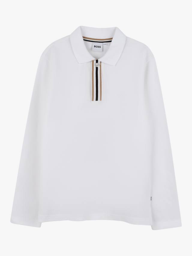 

Детская хлопковая поло с длинными рукавами BOSS HUGO BOSS, White