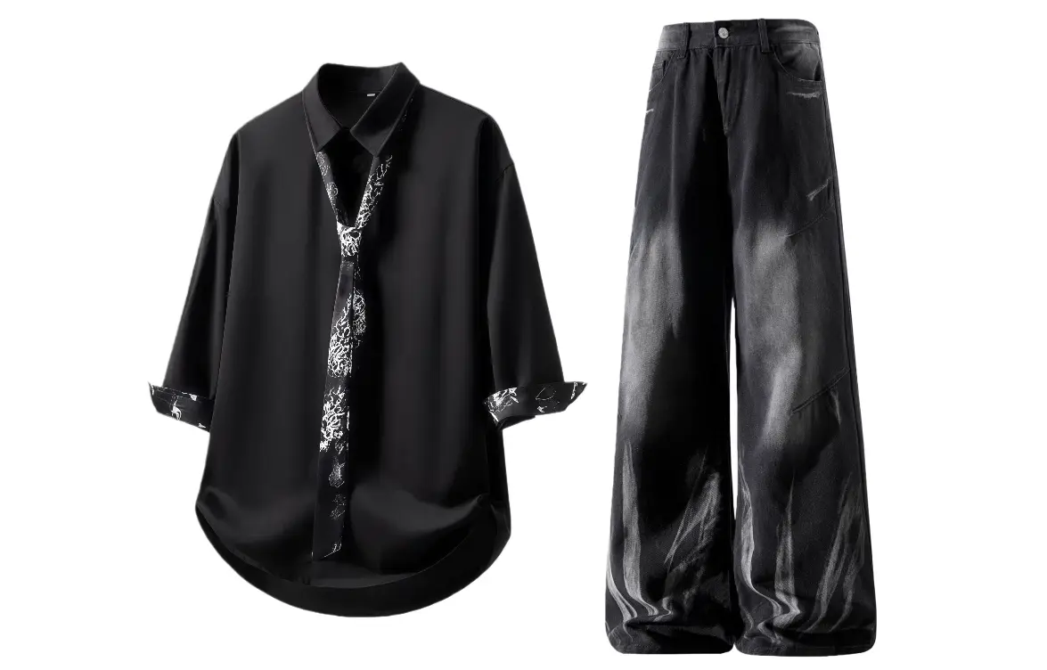 

Повседневная спортивная одежда Unisex с лацканом Lapel Moderate X1617, черный shirt+черный pants