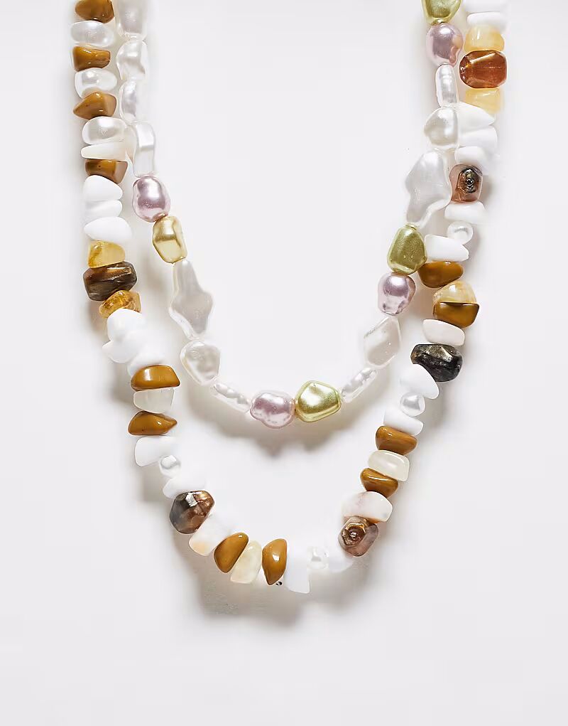 

Ожерелье унисекс из двух рядов бусин коричневого и белого цветов Reclaimed Vintage