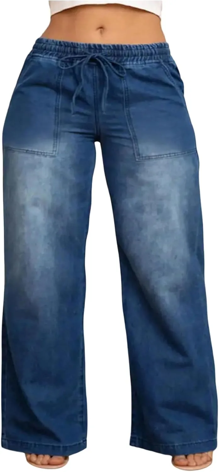 

WDIRARA Женские джинсы плюс сайз с кулиской и широкими штанинами