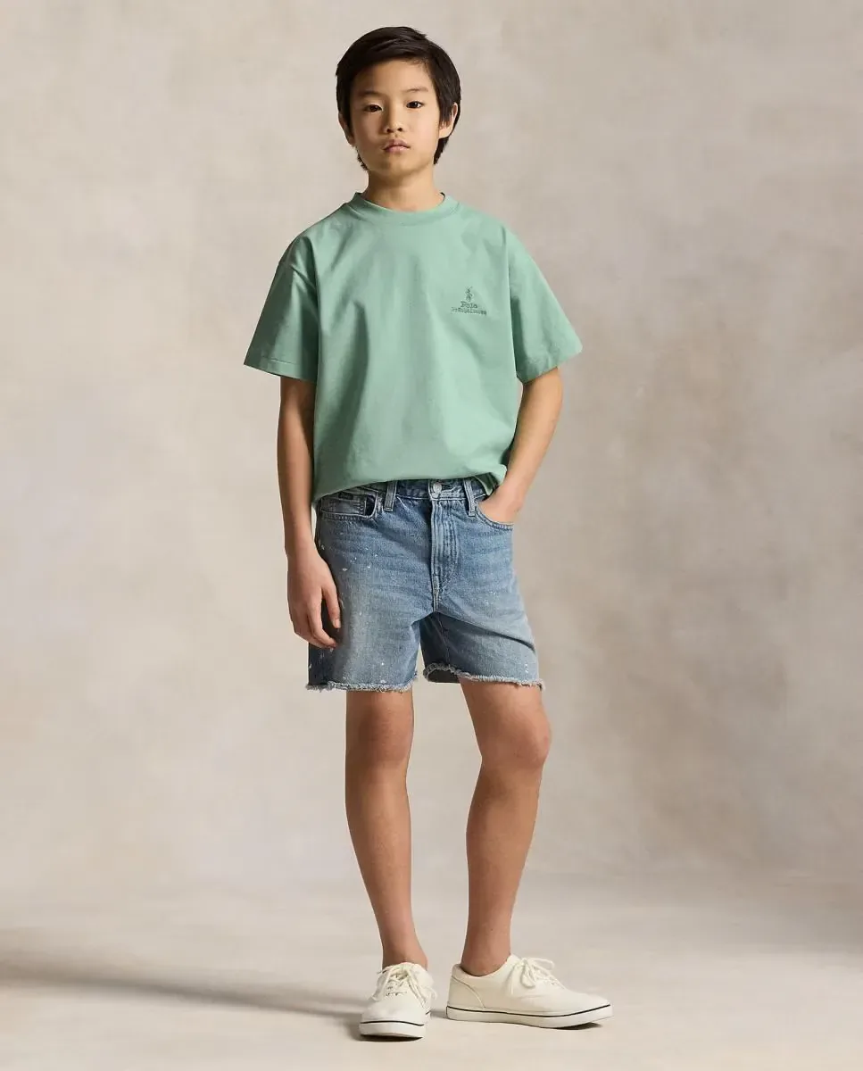Футболка унисекс свободного кроя с логотипом одного тона из хлопка Polo Ralph Lauren, бирюзовый — фото 3