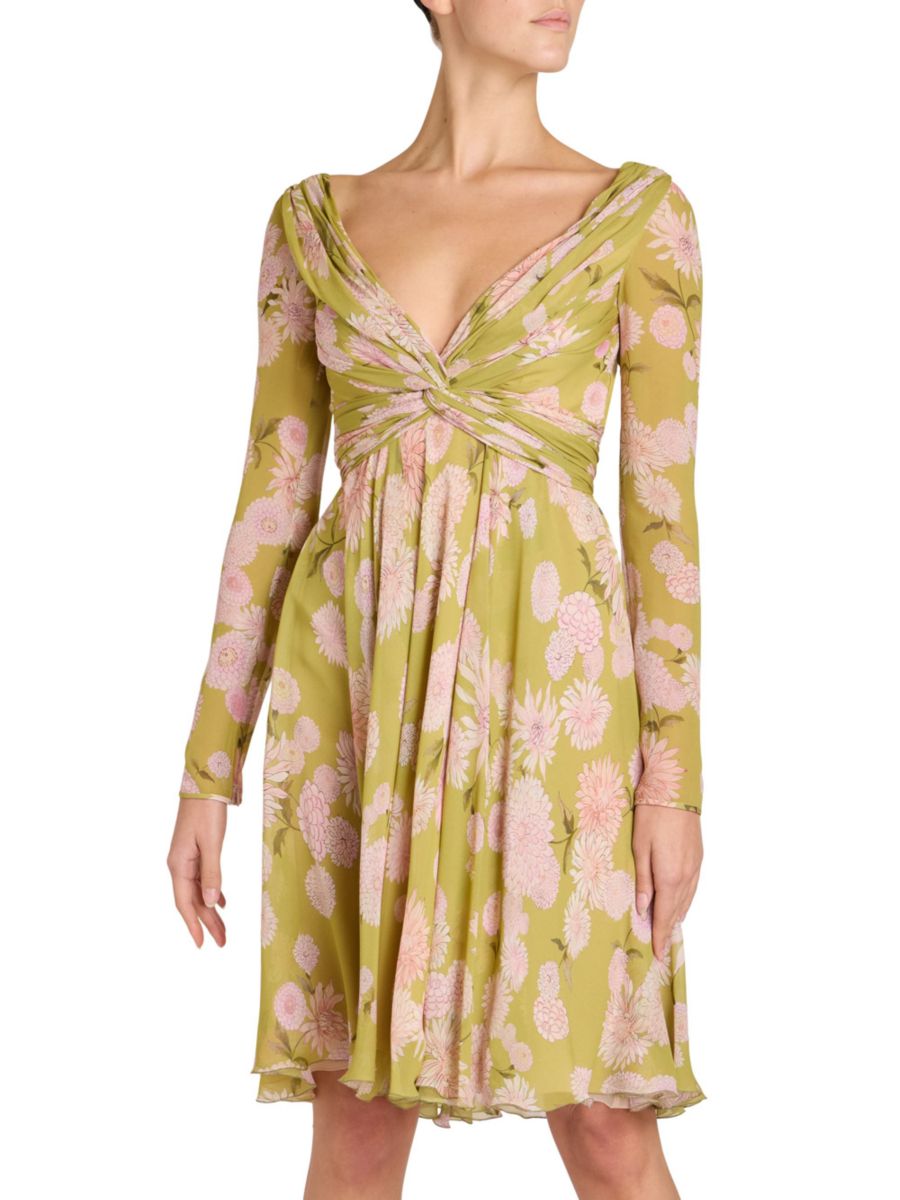 

Платье из витого шелка с цветочным принтом Giambattista Valli, цвет Green Multi