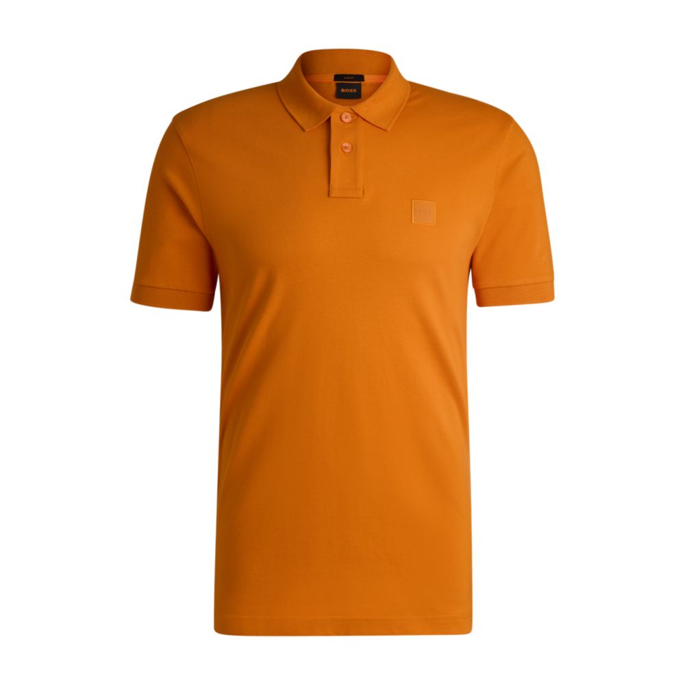 

Рубашка-поло облегающего кроя из эластичного хлопка с нашивкой-логотипом BOSS, светло-оранжевый