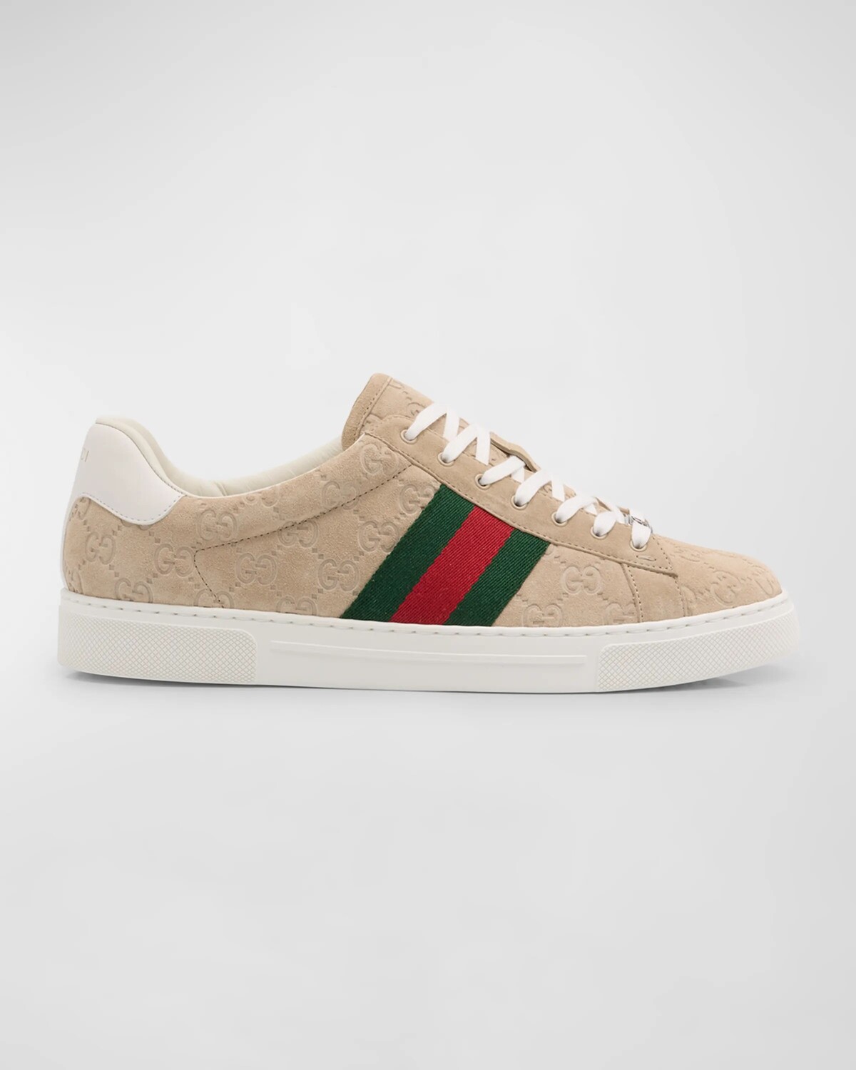 

Мужские замшевые низкие кеды Ace с монограммой Gucci, цвет Oatmeal