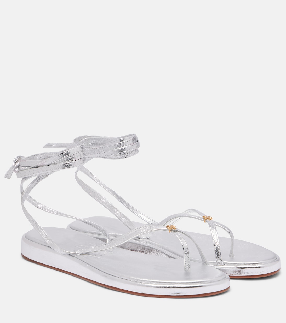 Капри металлик кожаные сандалии-танга Tory Burch, серебряный