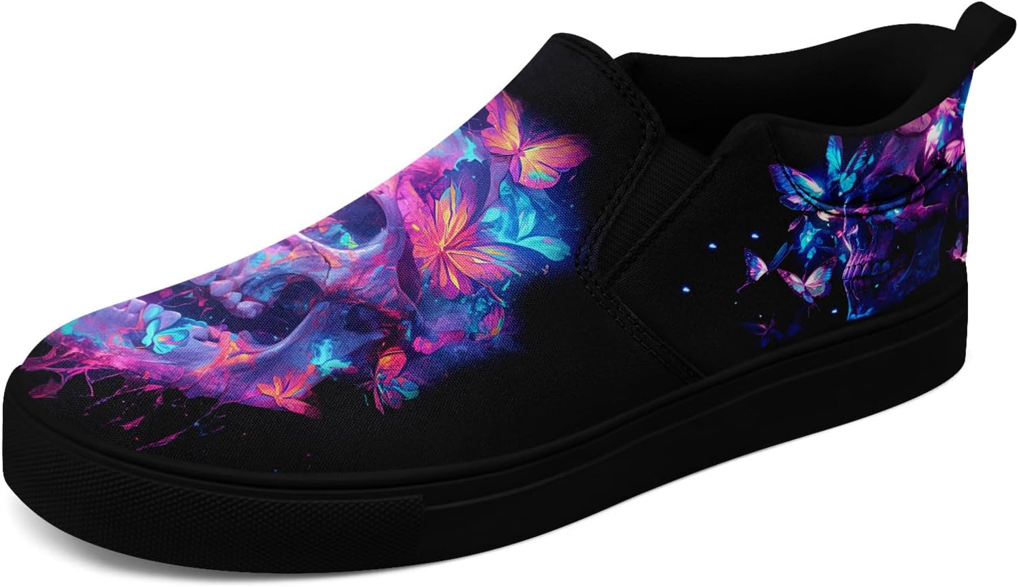 

Женские готические кеды с черепом coolcustomize, слипоны, эластичный текстиль, повседневные лоферы, рок и панк, низкие кеды для ходьбы, мужские, фиолетовый