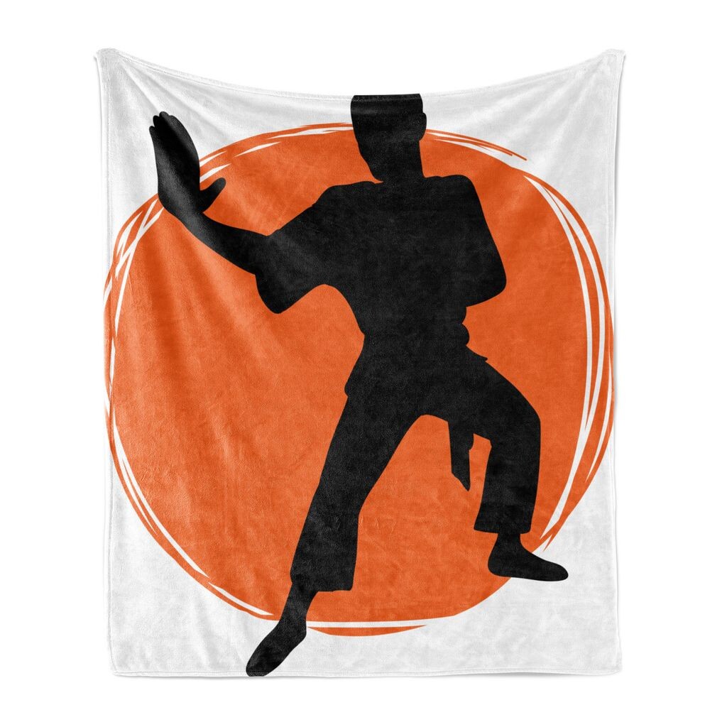 

Мягкое фланелевое флисовое одеяло ABAKUHAUS Kung Fu, каратэ-стойка для мужчин в униформе, уютный плюш для использования в помещении и на открытом воздухе, 125 x 175 см, оранжево-серый, оранжевый