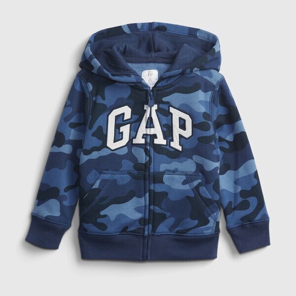 

Толстовка с капюшоном из плюша с камуфляжным принтом и застежкой-молнией Gap, синий