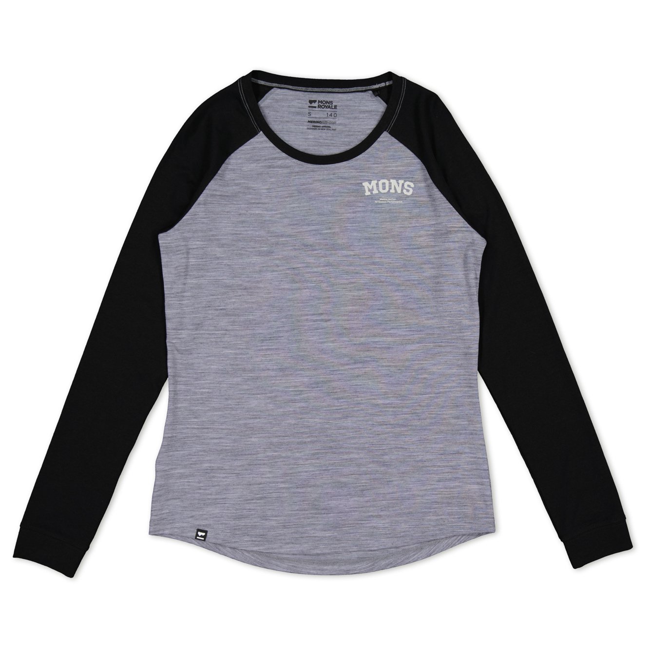 

Рубашка из мериноса Mons Royale Women's Icon Merino Air Con Raglan, цвет Grey Heather/Black