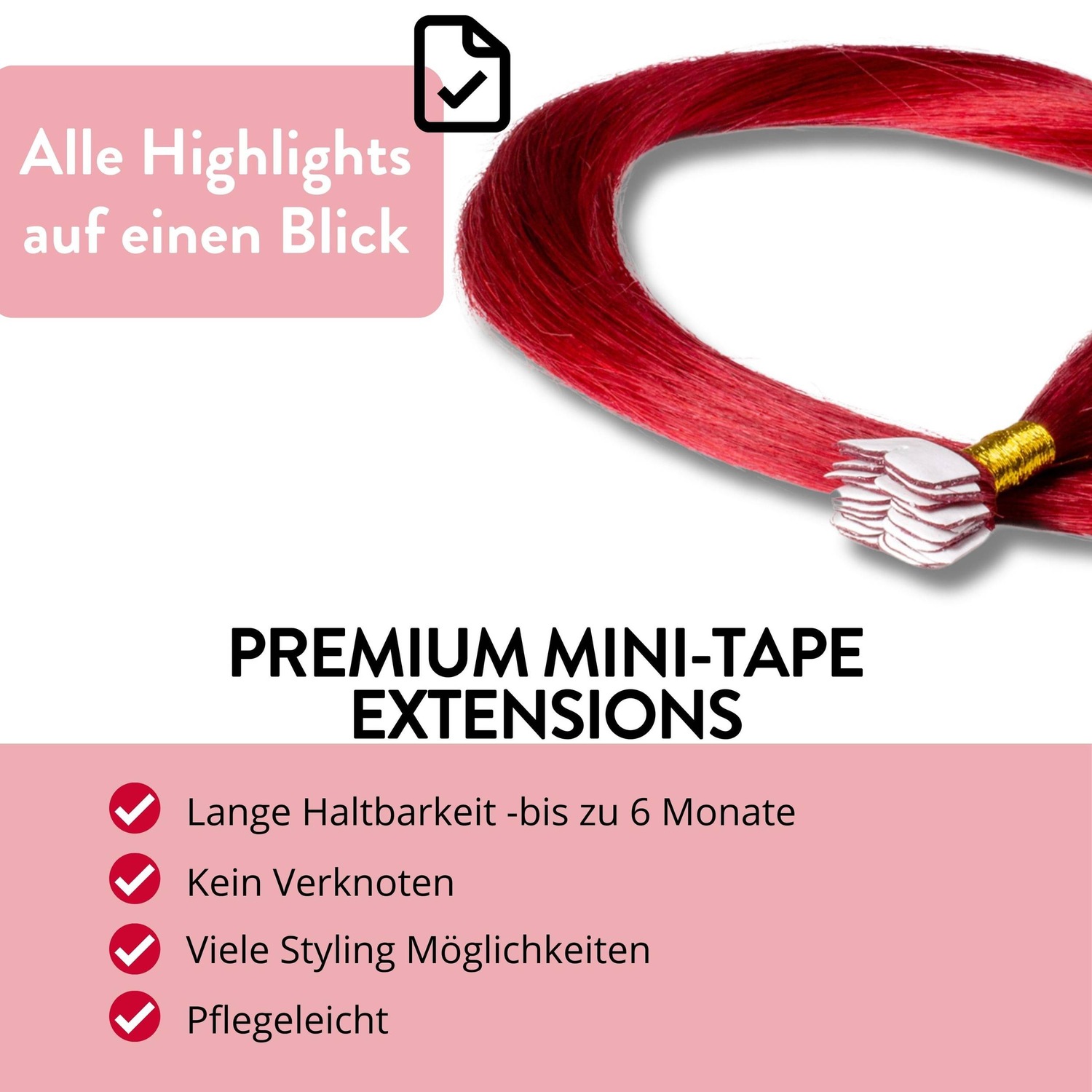 Накладные волосы mini tape extensions premium echthaar #0/44 rot-intensiv Hair2Heart, 40cm, количество 12 шт. — фото 3