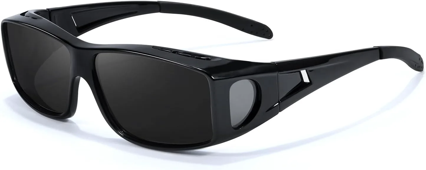 

Солнцезащитные очки для мужчин и женщин, надеваемые поверх очков, поляризованные, с защитой от УФ-излучения UV400, облегающего кроя Thryvox, A01 Black Frame/Grey Lens