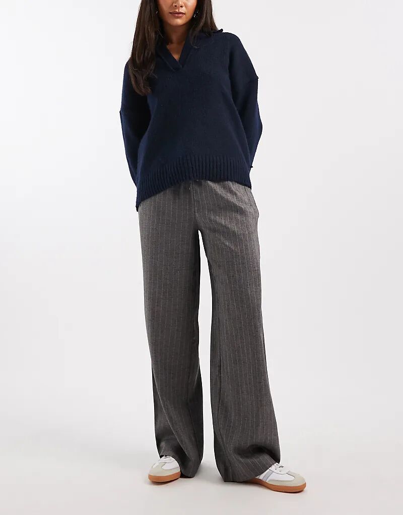 

Широкие брюки-папы Vero Moda с завязками на талии, серые меланжевые в тонкую полоску