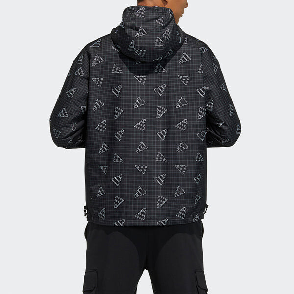 Куртка adidas Full Print Sports Loose Hooded Jacket Black, черный — фото 3