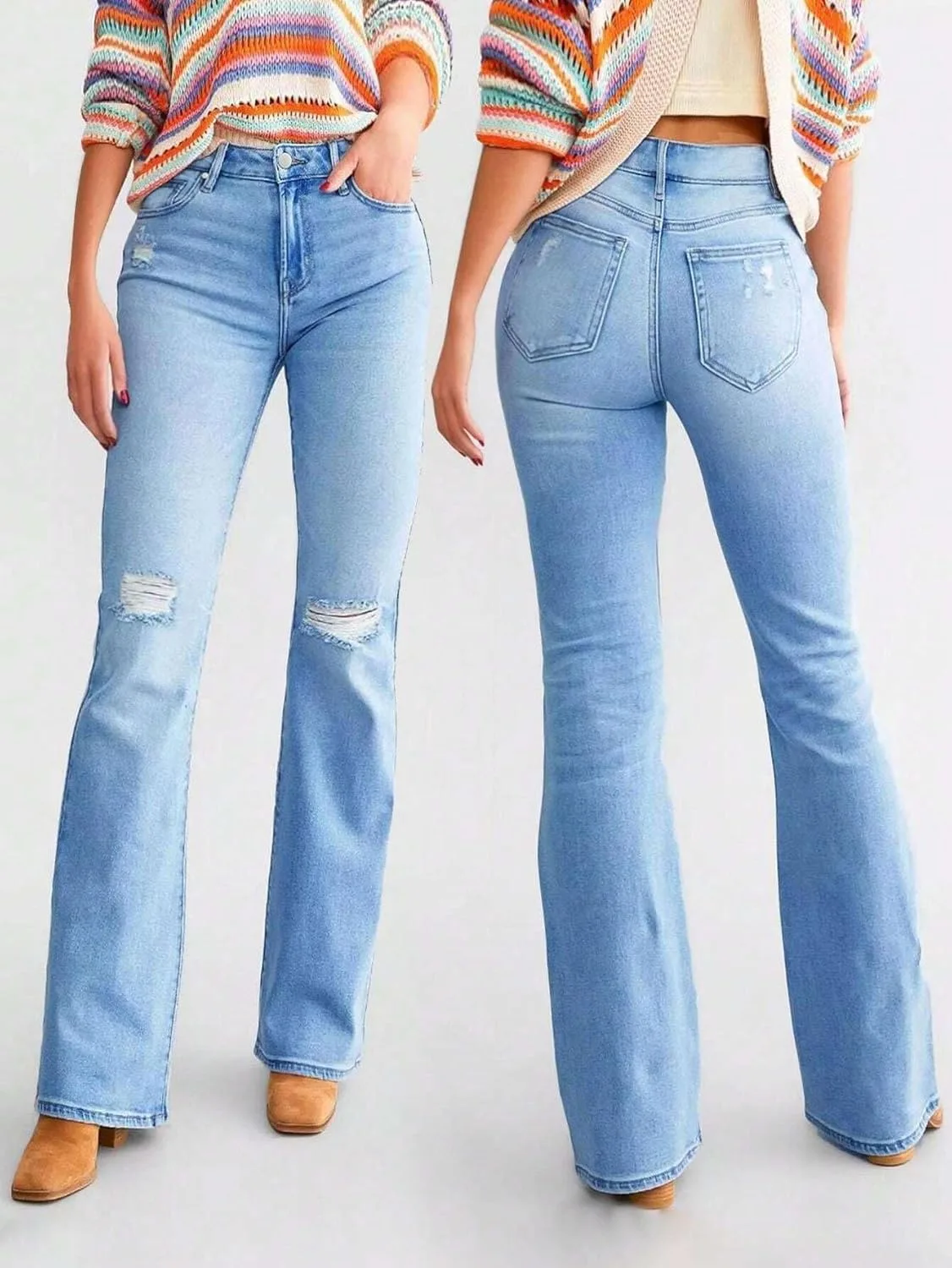 Женские рваные утягивающие джинсы Stretch Generic, синий — фото 3